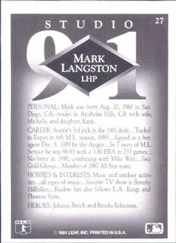 1991 Studio #27 Mark Langston Back