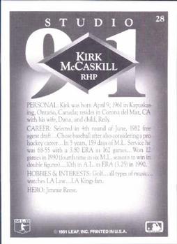 1991 Studio #28 Kirk McCaskill Back