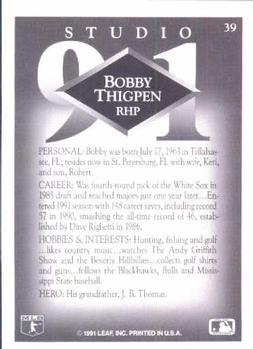 1991 Studio #39 Bobby Thigpen Back