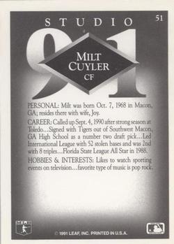 1991 Studio #51 Milt Cuyler Back