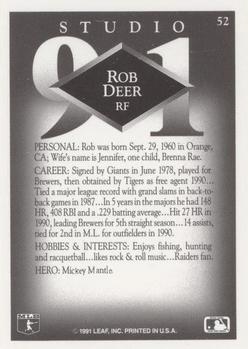 1991 Studio #52 Rob Deer Back