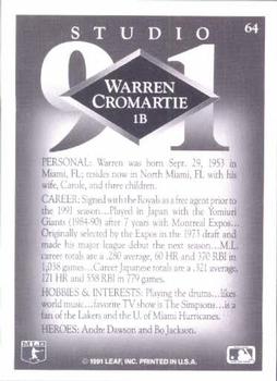 1991 Studio #64 Warren Cromartie Back
