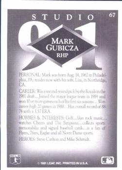 1991 Studio #67 Mark Gubicza Back