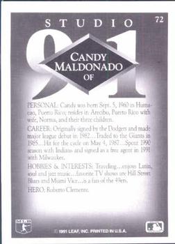 1991 Studio #72 Candy Maldonado Back