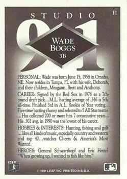 1991 Studio #11 Wade Boggs Back