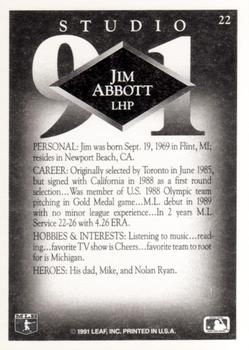1991 Studio #22 Jim Abbott Back
