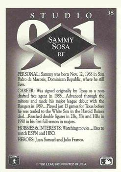 1991 Studio #38 Sammy Sosa Back