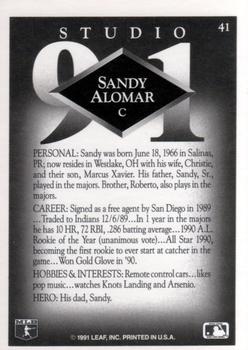 1991 Studio #41 Sandy Alomar Back