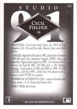 1991 Studio #53 Cecil Fielder Back