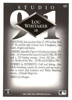 1991 Studio #60 Lou Whitaker Back