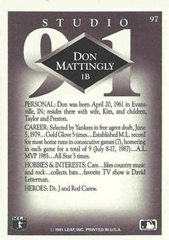1991 Studio #97 Don Mattingly Back