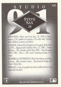 1991 Studio #100 Steve Sax Back