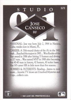 1991 Studio #101 Jose Canseco Back