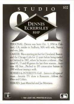 1991 Studio #102 Dennis Eckersley Back