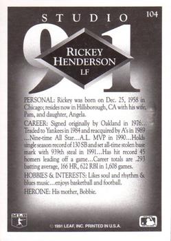 1991 Studio #104 Rickey Henderson Back