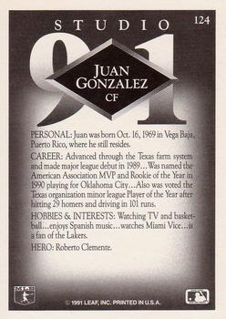 1991 Studio #124 Juan Gonzalez Back