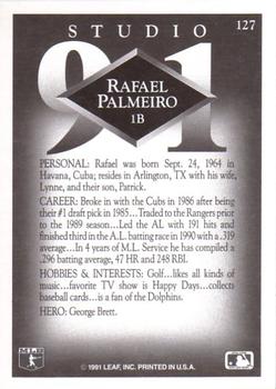 1991 Studio #127 Rafael Palmeiro Back