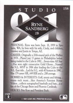 1991 Studio #158 Ryne Sandberg Back