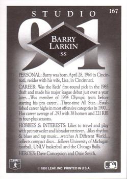1991 Studio #167 Barry Larkin Back