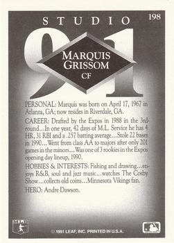 1991 Studio #198 Marquis Grissom Back
