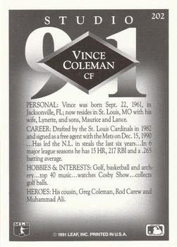 1991 Studio #202 Vince Coleman Back