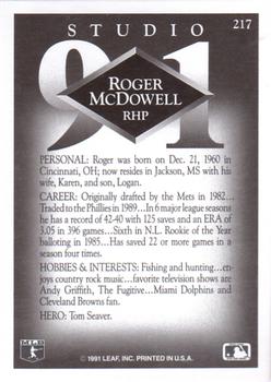 1991 Studio #217 Roger McDowell Back