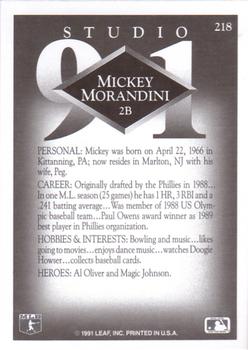1991 Studio #218 Mickey Morandini Back