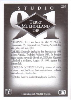 1991 Studio #219 Terry Mulholland Back