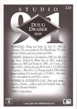 1991 Studio #224 Doug Drabek Back