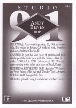 1991 Studio #242 Andy Benes Back