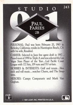 1991 Studio #243 Paul Faries Back