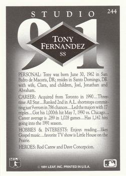 1991 Studio #244 Tony Fernandez Back