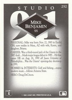1991 Studio #252 Mike Benjamin Back