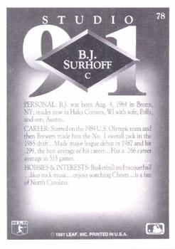 1991 Studio #78 B.J. Surhoff Back