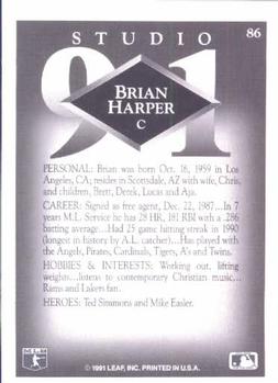 1991 Studio #86 Brian Harper Back