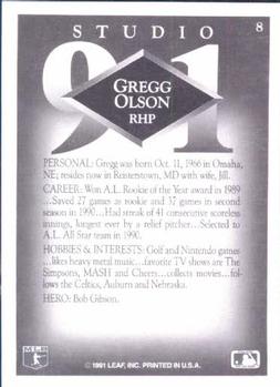 1991 Studio #8 Gregg Olson Back