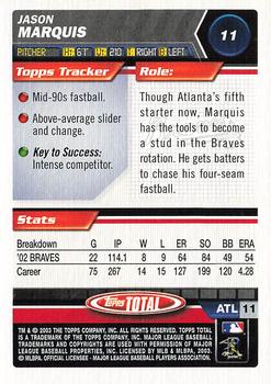 2003 Topps Total #11 Jason Marquis Back