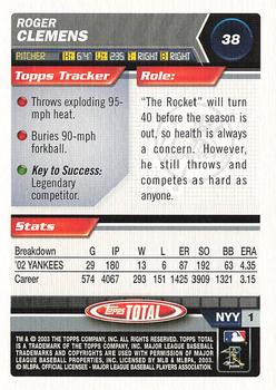 2003 Topps Total #38 Roger Clemens Back