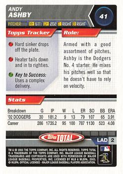 2003 Topps Total #41 Andy Ashby Back