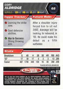 2003 Topps Total #68 Cory Aldridge Back