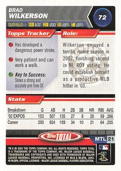 2003 Topps Total #72 Brad Wilkerson Back