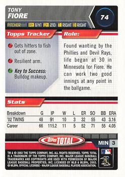 2003 Topps Total #74 Tony Fiore Back