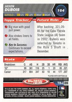 2003 Topps Total #164 Jason Dubois Back