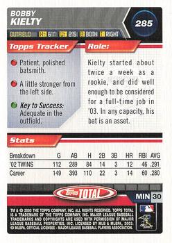 2003 Topps Total #285 Bobby Kielty Back