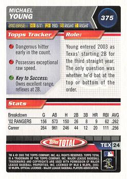 2003 Topps Total #375 Michael Young Back