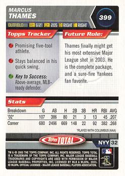 2003 Topps Total #399 Marcus Thames Back