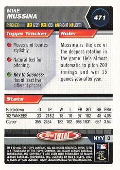 2003 Topps Total #471 Mike Mussina Back