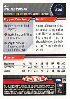 2003 Topps Total #528 A.J. Pierzynski Back