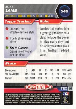 2003 Topps Total #540 Mike Lamb Back