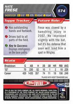 2003 Topps Total #574 Nate Frese Back